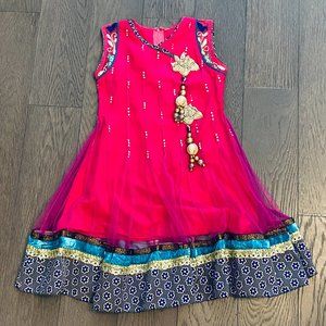 Girls Dress Costume Eclectic East Indian Sequin Tassels size 7-8  *Read*